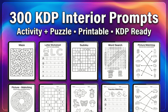300 KDP Interior Prompts Activity, Puzzle and Unlock 300 KDP Interior Prompts for Activity Book Creators