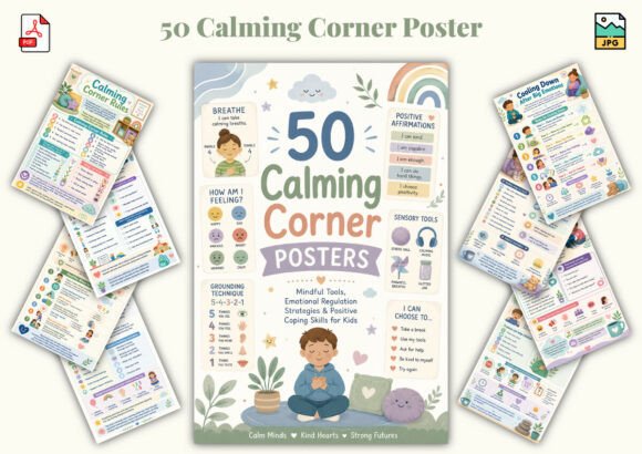 50 Calming Corner Poster: A Guide to Mindfulness and Emotional Regulation for Kids